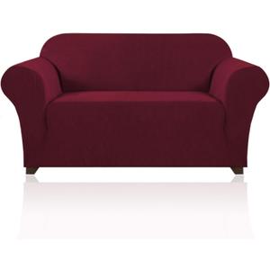 Prince Deco Stretch Loveseat Sofa Cover Slipcover Couch Cover for 2 Cushion Sofa Washable Sofa Cover for Pets Friendly Furniture Protector Covers with Non Slip Bottom (Loveseat, Burgundy Red)