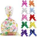 LOKIPA 10PCS Easter Basket Bags, Large Easter Basket Cellophane Bags with 10 PCS Colorful Pull Bow for Gifts Baskets Easters Party Favor Supplies(35.4X23.6 Inches)