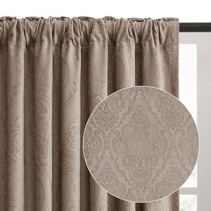GIGIZAZA Taupe Velvet Curtains 63 Inch Long for Living Room,2 Panels Luxury Vintage Drapes Floral Embossed Blackout Window Curtain Back Tab Thermal for Bedroom