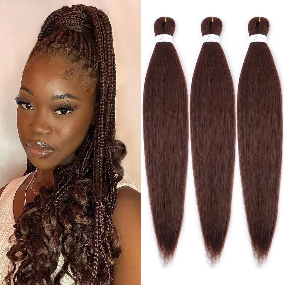 Chocolate Brown Braiding Hair Pre Stretched 18 Inch 3 Packs 33# Pre-stretched Braiding Hair EZ Braid Synthetic Hair Extensions for Crochet Box Braids