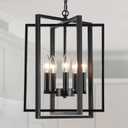 Black Modern Farmhouse Chandelier for Dining Room, 5-Light Pendant Lights Fixtures for Kitchen Island, Foyer Lighting Fixtures High Ceiling for Entryway Hallway Living Room Bedroom