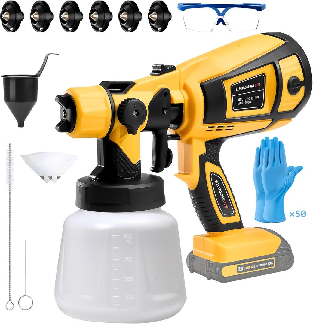 Cordless Paint Sprayer for DEWALT 20V Battery, Wireless HVLP Paint Sprayers Gun for Home Interior and Exterior, House Painting Stain Sprayer for Fence, Furniture, Cabinets, WallsBattery Not Included