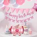 Bow Birthday Party Decorations,Bow Balloons Pink Coquette Party Decorations Includes Lage Bow Ballons,Happy Birthday Banner,Bow Banner,Star Balloon and White Balloon Bouquet