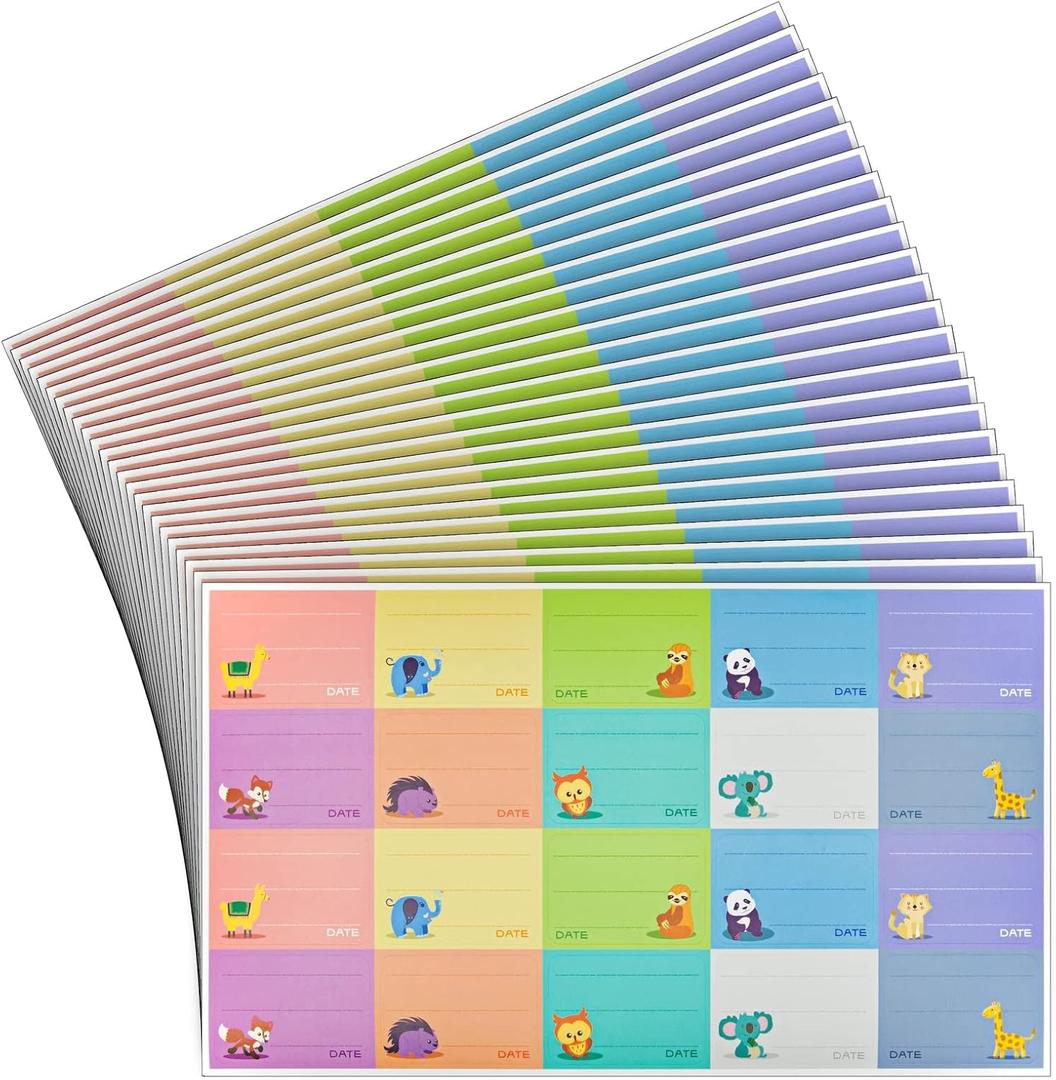 500-Pack Self-Adhesive Baby Bottle Labels for Daycare, Writable Stickers for Baby Food, Breastmilk, 10 Animal Designs (1.5x1 in)