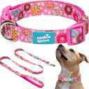 Soft Neoprene Padded Dog Collar and Leash Set for Large Dogs | Comfortable, Adjustable, Quick-Release, Durable, Breathable, Easy Clean, Cute, Fancy| Donut | Pink