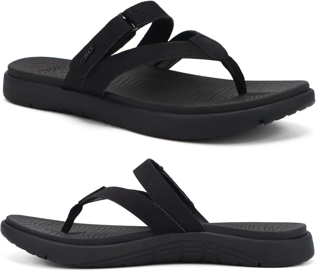 COFACE Womens Orthopedic Flip Flops Ladies Slip On Athletic Yoga Mat Memory Foam Cushioned Recovery Walking Thong Sandals Summer Beach Pool Slippers Plantar Fasciitis Arch Support All Black Size 11