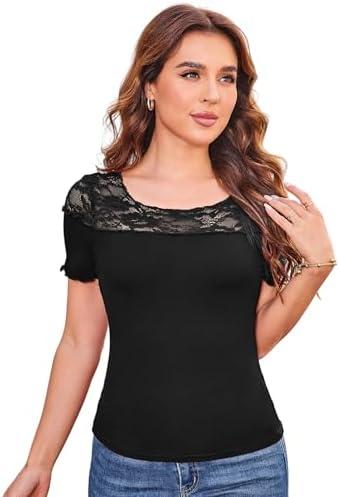 GRACE KARIN Womens Lace Going Out Tops Slim Fit Short Sleeve Blouse Summer Dressy T Shirts 2025 Fashion Clothes Trendy Outfit, 2XL