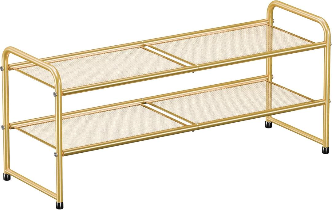 SUFAUY Shoe Rack for Closet, 33" Wide Metal Shoe Rack Organizer Heavy Duty, 2-Tier Mesh for Shoes, Gold