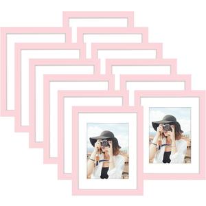 7 x Picrit 8.5x11 Picture Frame Set of 12, Display 6x8 with Mat or 8.5 x 11 without Mat, Photo Frames for Wall Mounting or Table Top Display, Pink
