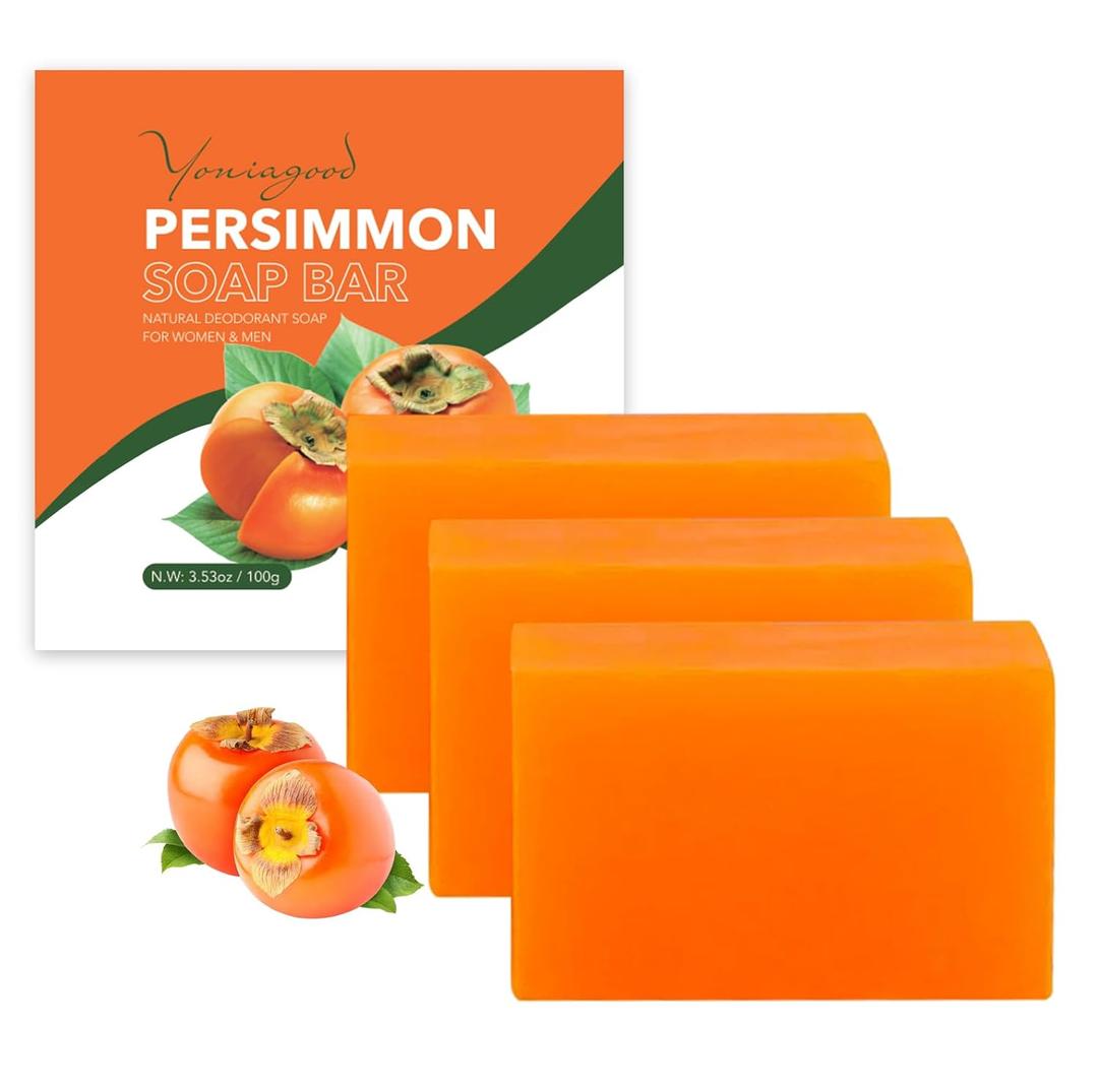 Yoniagood 3 PCS Persimmon Soap Bar for Body Odor Control, Natural Deodorant Body Bar Soap for Old People Smell, Remove Strong Smell, Organic Eliminating Odor Wash Soap for Women & Men
