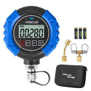 WISSCOOL Digital Vacuum Gauge, HVAC Micron Gauge Tester, HVAC Vacuum Pressure Gauge, 0-75,000 Microns, 7/16-20 UNF, 4 Units(Microns, mbar, inHg, pa), 1/4" SAE Extension Connector and T-Connector