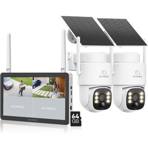 SANNCE 2K Wireless Solar Powered Camera System, 4K NVR with 2PCS 4MP Camera
