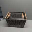 LA JOLIE MUSE Wicker Storage Baskets for Organizing, Recyclable Paper Rope Basket with Wood Handles, Decorative Hand Woven Basket Organizers for Makeup Books Shelves Living Room, Grey, Set of 3