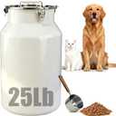 25 Lbs Stainless Steel Dog Food Storage Container with Scoop, Large Metal Dog Food Bin with Airtight Lid & Locking Clamp, Pet Treat Jars for Dogs & Cats, Keep Fresh, White