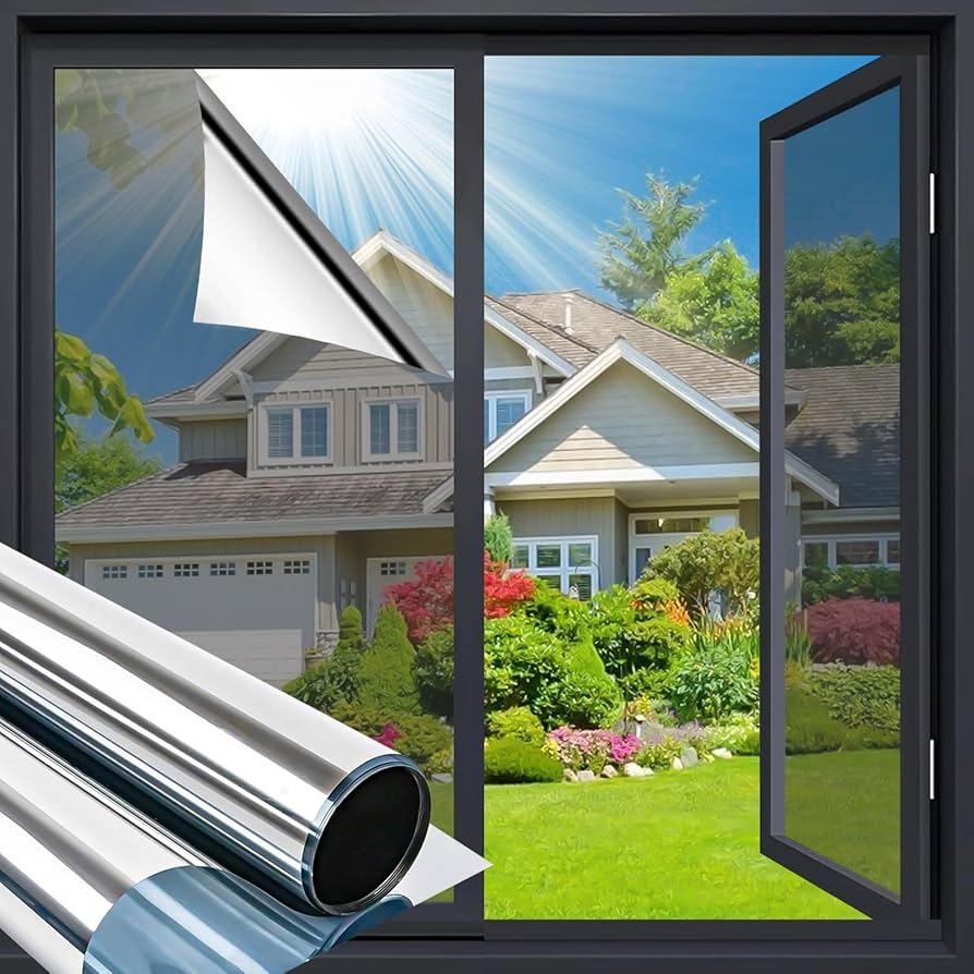 Bloss One Way Window Privacy Film Reflective Window Film See Out Not in Heat Blocking Anti UV Mirror Window Tint for Home Office, (Silver 35.4" x 118")