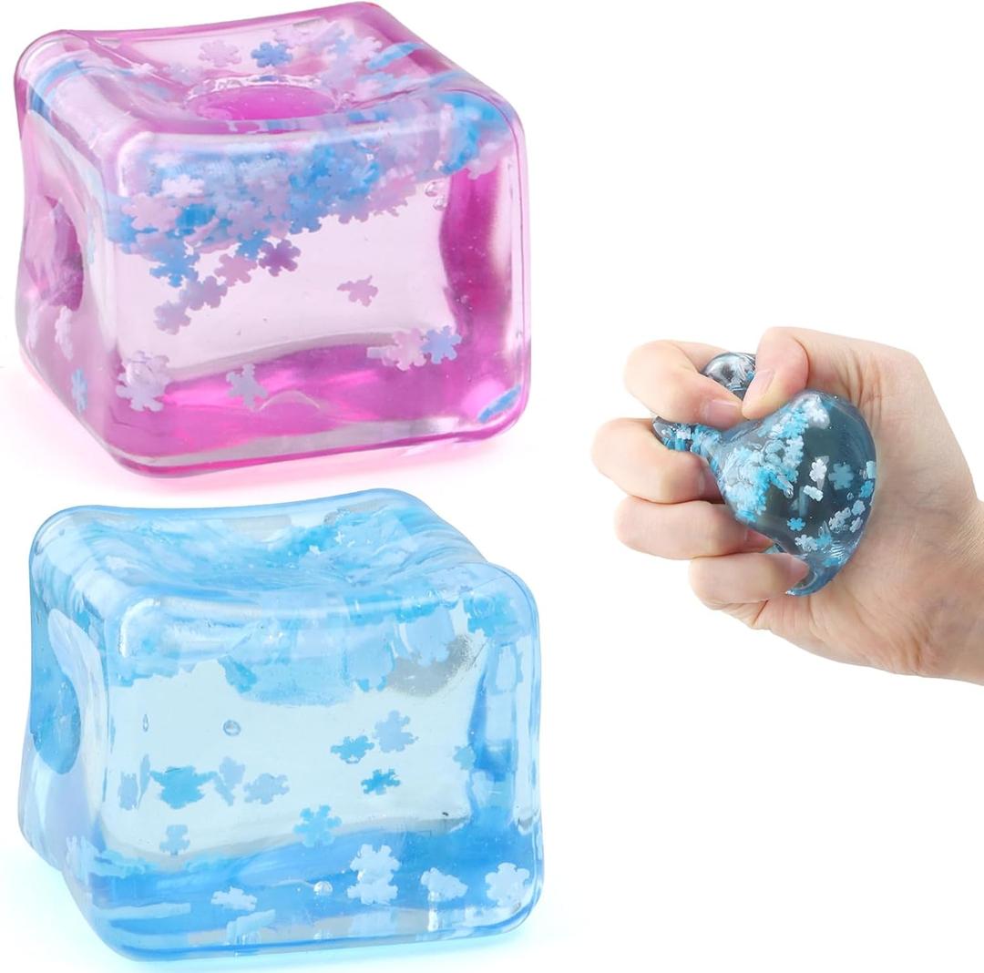 Chridark Ice Cube Fidget Toy for All Ages: 2 Pack Sensory Squishy Fidget Toys, Square Stress Balls, Classroom Prizes, Anxiety Relief Stress Cube Gift for Kids Teens Adults