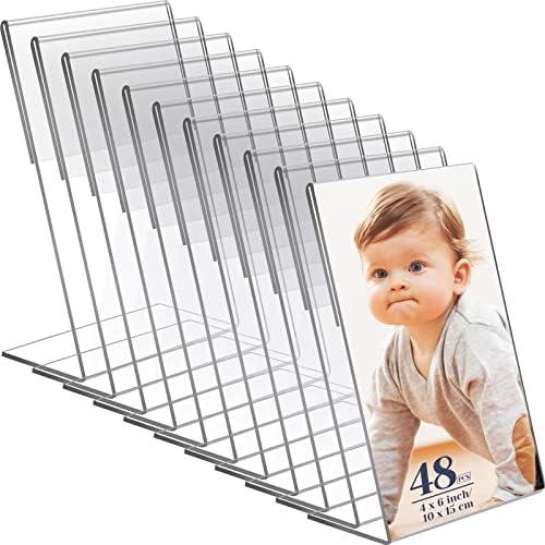 45 Pack Acrylic Photo Frames 4 x 6 Inches Clear Plastic Picture Frames Holder Standing Slanted Photo Booth Frame Vertical Sign Stand Up Holder for Photo Picture Office Table Hotel Restaurant Menu
