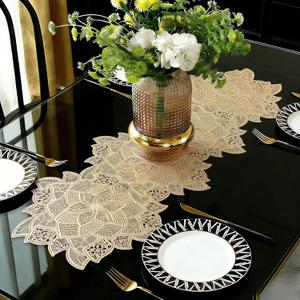 FAVE Gold Table Runners 36 Inches Flower Shaped Short Table Runner Washable Table Mats Fall Table Runner for Wedding, Banquet, Birthday, Party, Restaurant (Gold Flower)