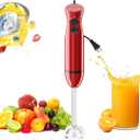 Bonsenkitchen Hand Blender, Immersion Blender with 2 Mixing Speed, Portable Electric Handheld Stick Mixer with Stainless Steel Blades for Soup, Smoothie, Puree, Baby Food, Red