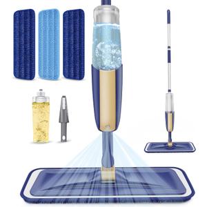 Microfiber Spray Mops for Hardwood Floor Cleaning - MEXERRIS Wet Jet Mops Dry Dust Mop with 3X Washable Pads fit for Swiffer Powermop Floor Mop Flat Mops for Wood Laminate Tile Vinyl Floor Cleaning (Bluebeige)