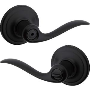 Kwikset Tustin Interior Privacy Door Handle with Lock, Door Lever For Bathroom and Bedroom, Matte Black Reversible Keyless Turn Lock, with Microban Protection (Privacy (Pack of 1))