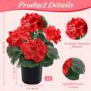 2 Pack Artificial Geranium Fake Flowers for Outdoors Spring Summer Decor, Silk Geraniums Red Flowers UV Resistant Faux Flower Potted Plants for Gardens Farmhouse Indoor Home Table Decor (Red)