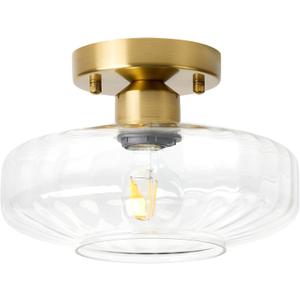 Ceiling Light Fixture with Textured Glass, 10 inch,Gold Finish,E26 Socket,Semi Flush Mount Ceiling Light for Hallway, Porch,Kitchen