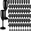 Domensi 60 Pack Black Acrylic Champagne Flutes Bulk 6 oz Unbreakable Reusable High Stem Plastic Toasting Goblets for Wedding, Party, Camping & Restaurant