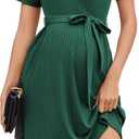 Ekouaer Women Short Sleeve Maternity Nursing Dress Casual V Neck Breastfeeding Loungewear Ribbed Knit Pregnancy Dresses S-XXL (Medium, Green)