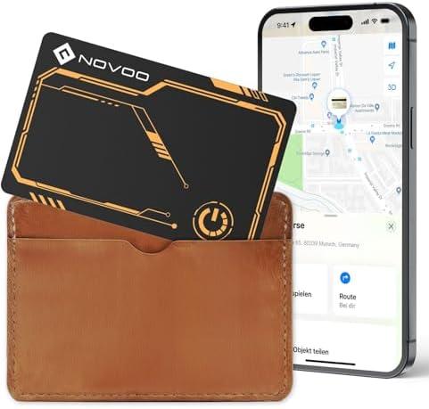NOVOO SmartCard Air Locator Tag, iOS Only Bluetooth Tracker with Apple Find My, Slim Wallet Finder for iPhone, 6-Year Battery, Waterproof GPS Key Finder for Bags, Passport, 1 Pack Orange