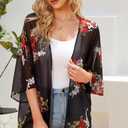 Women's Floral Print Puff Sleeve Kimono Cardigan Loose Cover Up Casual Blouse Tops 2026 (Black), 4XL