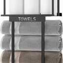 Towel Racks for Bathroom Wall Mounted, Metal Bath Towel Rack for Rolled Towels, Wall Towel Storage Holder with Shelf & Storage Basket, Towel Organizer with Hooks for Small Bathroom - Black