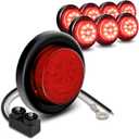 TRUE MODS 8pc 2" 12V Red Round LED Clearance Side Marker Lights [DOT FMVSS 108] [SAE P2] [Reflector Lens] [Grommet & Plugs] [Flush-Mount] [Waterproof IP67] Rear Lamp for Boat Trailer Semi Truck RV