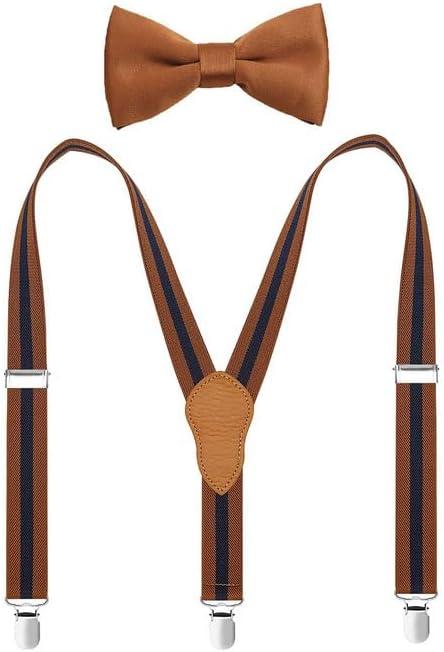 Men's Boys' Suspenders and Bow Tie Set Adjustable with 3 Metal Clips