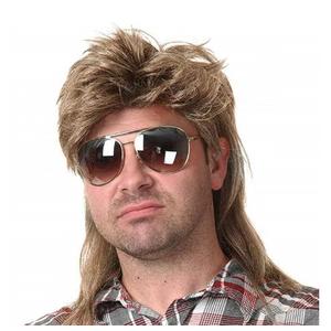 Kaneles Mullet Wigs for Men 80s Costumes Fancy Party Accessory Cosplay Halloween Wig (Light Brown)