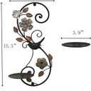 Farmhouse Wall Candle Sconces Set of 2 - Distressed Candle Holder Wall Mounted for Pillar - Vintage Metal Decor with Flower Leaves for Hallway Fireplace Bedroom Living Room
