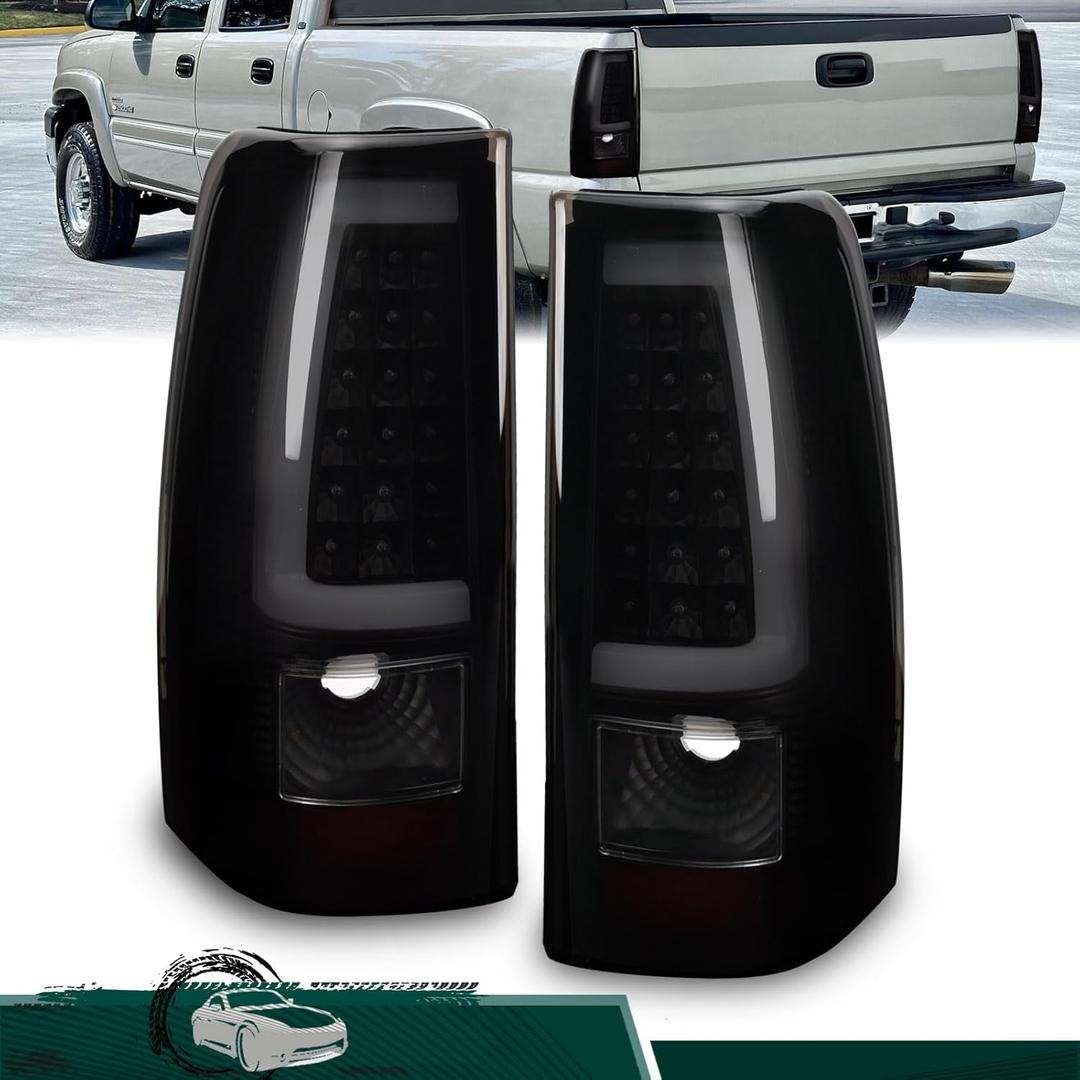Tail Light Pair Assembly Compatible with 2003 2004 2005 2006 Chevy Silverado 1500 2500 3500 LED Smoke Black Rear Brake Lamp, Replaces# GM2800174 19169002(Driver and Passenger Side)