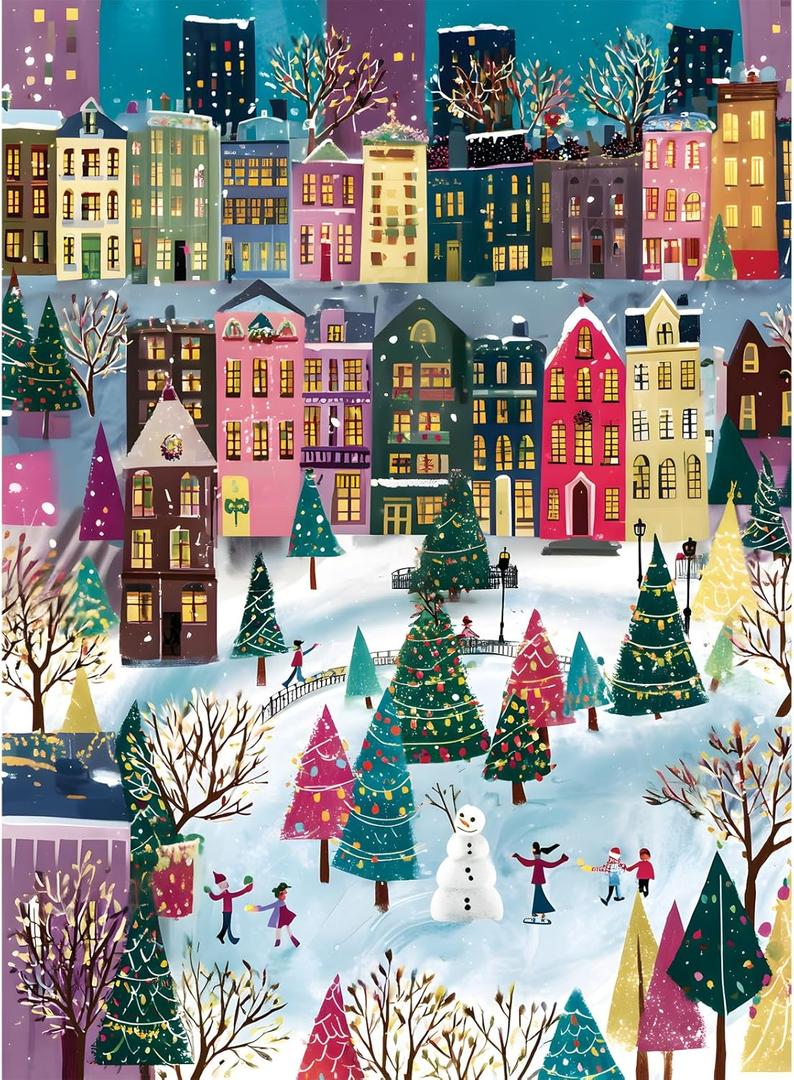 500 Piece Jigsaw Puzzles for Adults, Whimsical Winter Cityscape Puzzles for Adults, Fun and Challenging Puzzle for Family Time, Relaxing Gift for Adults, Kids, Seniors, 20.5 x 15 in