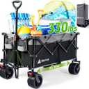 Hikenture Collapsible Wagon Cart, 330lbs Capacity Beach Wagons with Big Wheels for Sand, Heavy Duty Foldable Cart with Brakes, Portable Utility Folding Garden Cart for Outdoor (Black&grey)