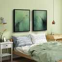 Abstract Dark Green Canvas Wall Art Modern Texture Painting with Wood Frame Wabi Sabi Zen Poster Minimalist Birds Picture Print Living Room Bedroom Office Ready To Hang 16x24 Inch