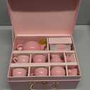 Jewelkeeper Tea Set for Little Girls - 14-Piece Porcelain Tea Party Set for Children Includes Teapot, Cups, Saucers, Creamer, and Sugar Bowl - Pink Polka Dot Design