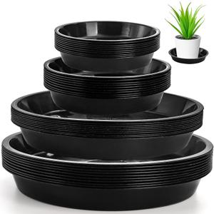 yarlung 40 Pack Plant Saucers, Black Plastic Drip Trays for Flower Pots, Round 4/5/8/9 Inch Plant Drainage Tray for Potted Plants, Indoor Outdoor Garden, 4 Sizes