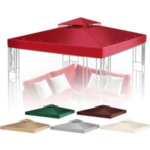 Flexzion Gazebo Cover Replacement Canopy Top 8x8 Ft (2.4m x 2.4m) - Double Tier Top Canopy Cover Replacement with UV30+, Dirt, Water Resistant for Outdoor, Sunshade, Garden, Patio, Pavilion (Red)