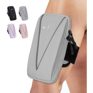 HiRui Cell Phone Holder Arm Bag & Wrist Bag for Phone, Sports Running Armband for Gym & Cycling, Compatible with iPhone 17/17Pro/Plus/16/15 Samsung Galaxy All Phones, Reflective & Adjustable (Gray)