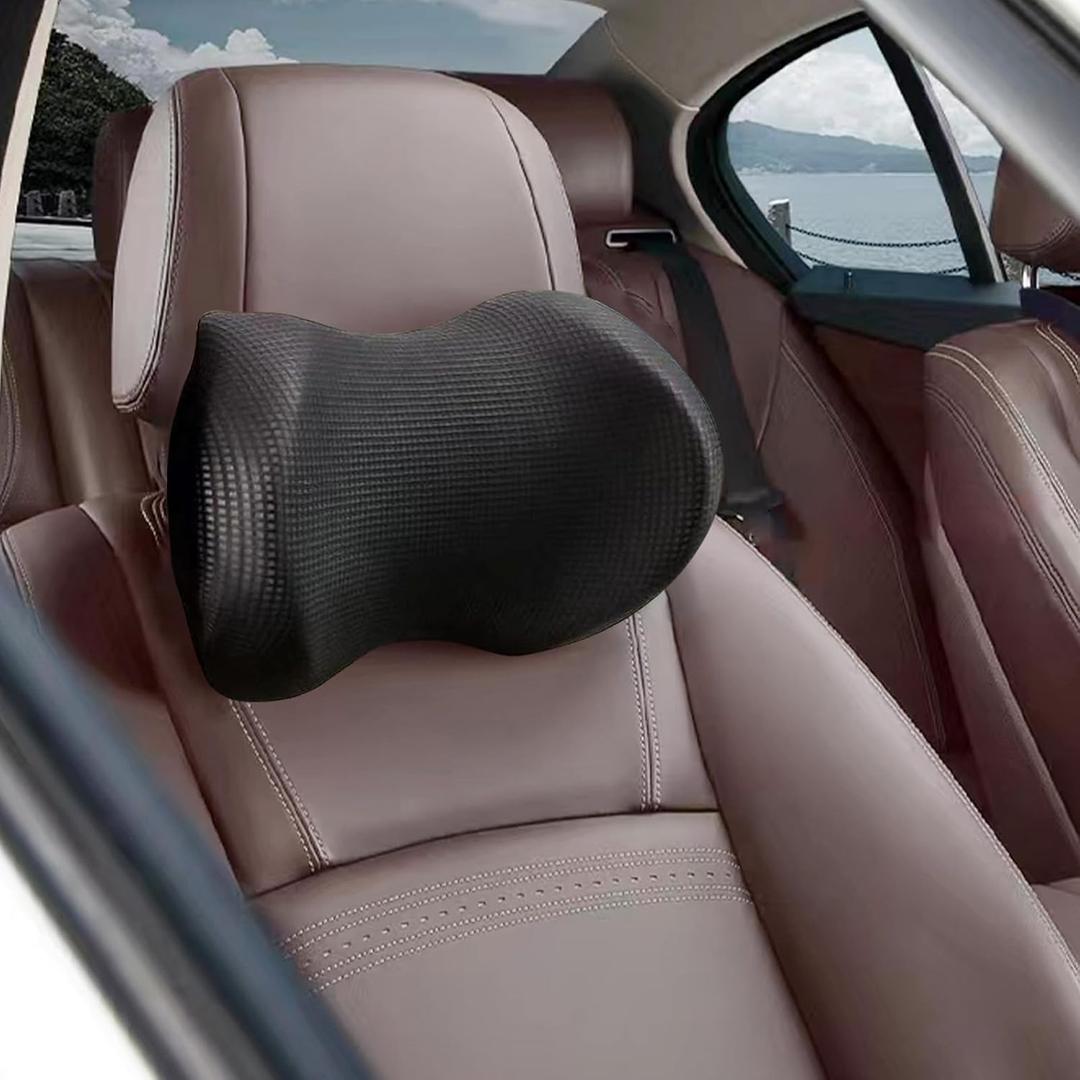 Super Comfy Car Headrest Pillow, Car Pillow for Neck Pain Relief with Adjustable Strap, 100% Memory Foam & Breathable Removable Cover, Ergonomic Design - Softness Travel Car Neck Pillow(Black, 1PC) (Model-three)