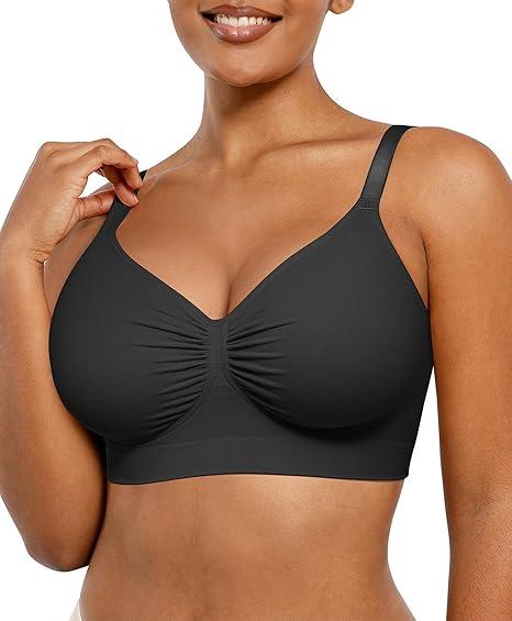SHAPELLX Wireless Comfy Bra for Women Seamless Bra Non Padded Soft Bralette V Neck Everyday Bras with 4 Rows of Hooks.XXL