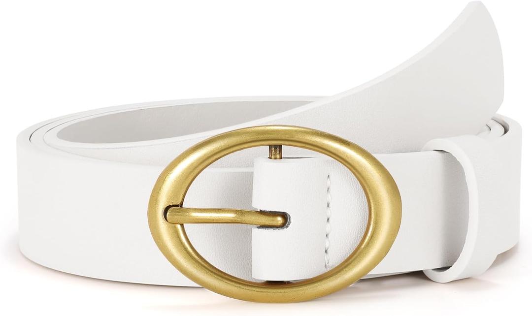 Women Leather Belts for Jeans Pants Fashion Ladies Waist Dresses Belt Gold Round Buckle