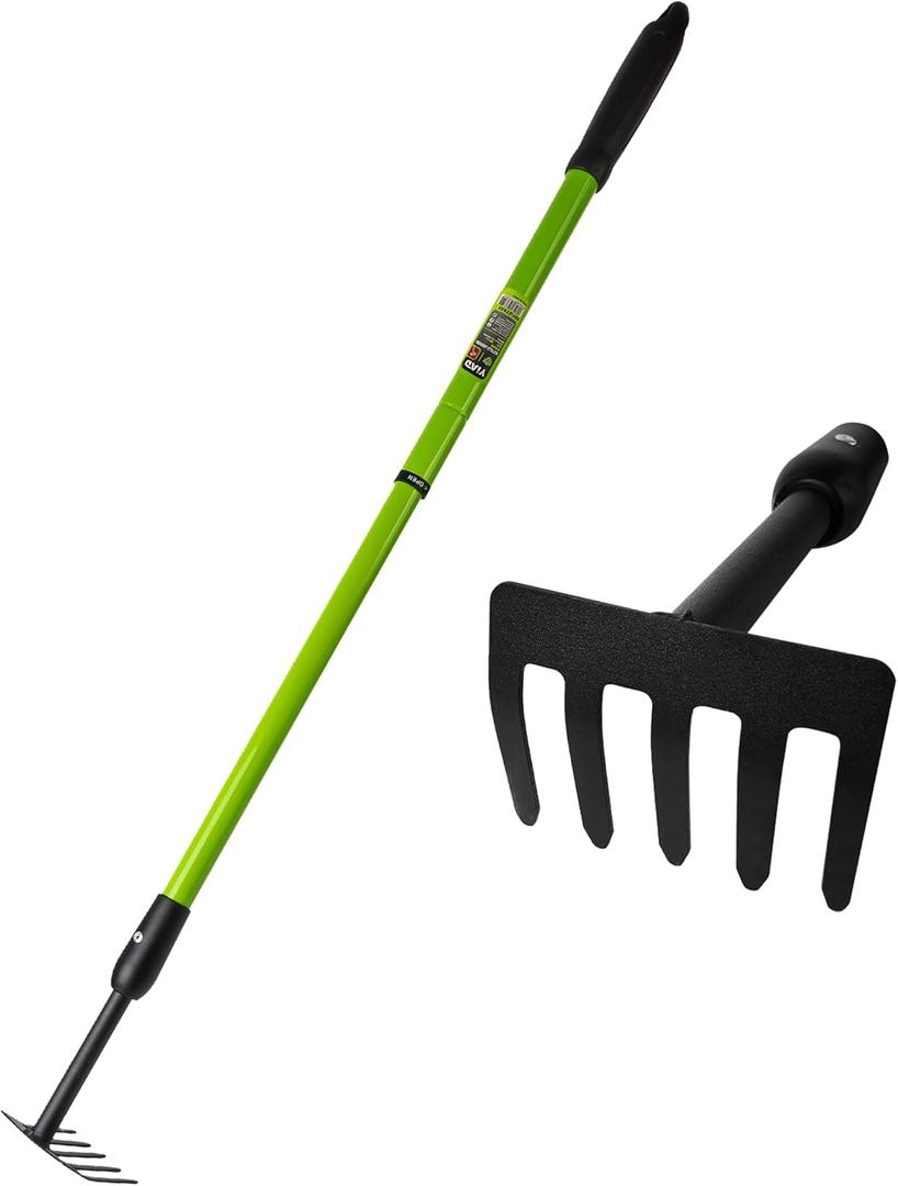 Garden Rake - Small Rake for Gardening with Telescopic Adjustable Handle (39”), Mini Rake for Tight Spaces, Flower Beds, Pots - No Bending & Elderly Friendly, Non-Slip Small Garden Rake