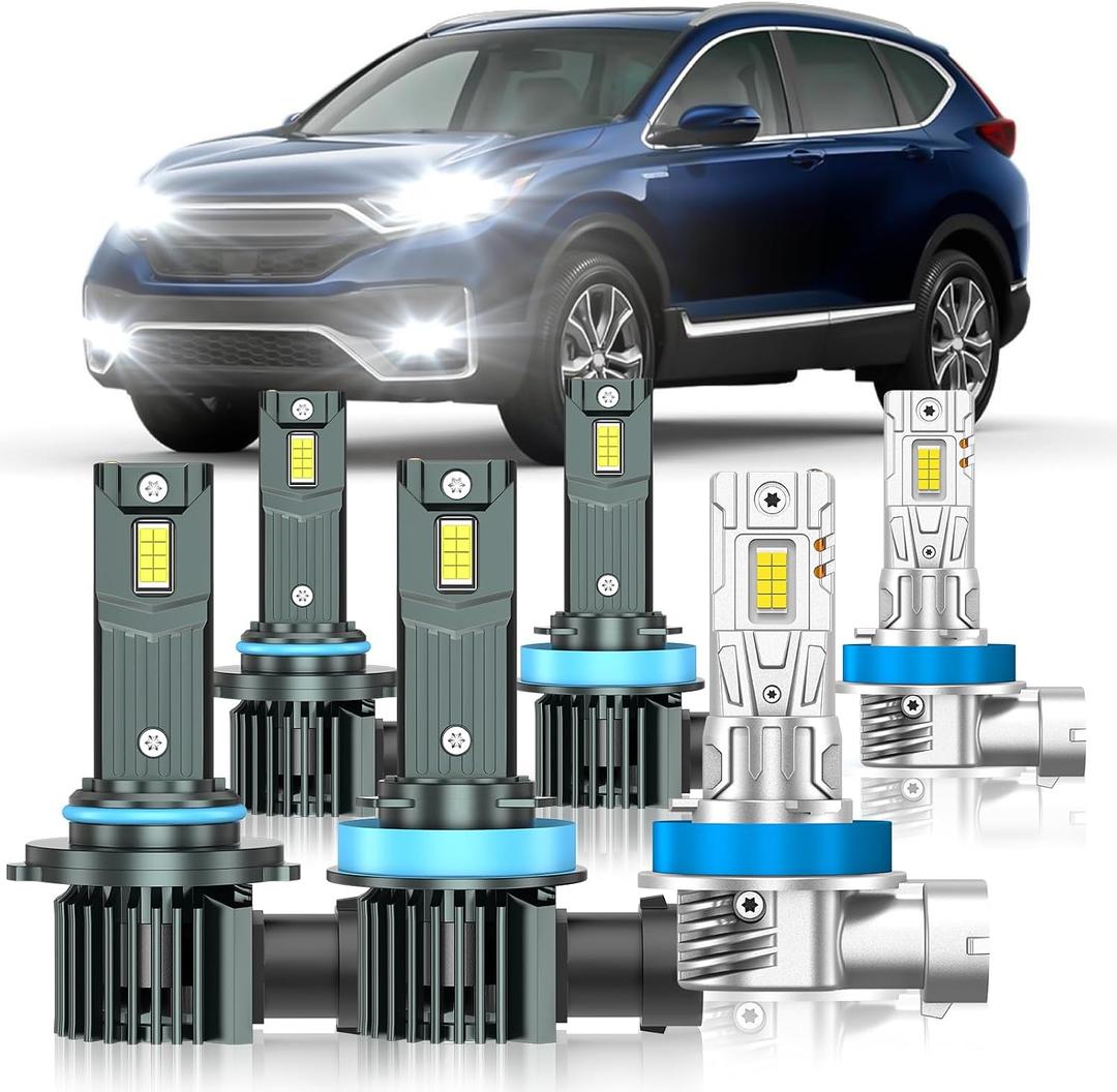 Fit for Honda CRV 2015-2022 Light Bulbs, High/Low Beam Fog Light Bulbs Combo, 800% Brightness, 6000K Cool White, Plug and Play, Pack of 6