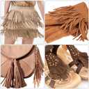 uxcell 2 Yards 6 Inch PU Leather Suede Fringe Trim Double Side Leather Sewing Tassel Fringe for DIY Sewing Dress Craft Skirt Decoration, Brown